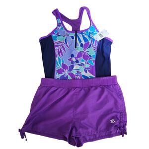 NEW Zeroxposur Swimsuit Set Girls Size XL 16 Swim Shorts and One Piece (918)